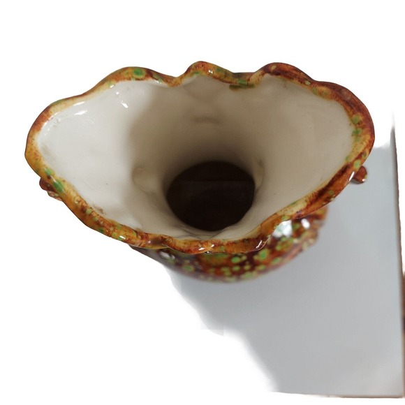 VTG Art Pottery Ewer Vase Brown Orange Green 1960-70s Pitcher Handled Hand Paint - Picture 7 of 12